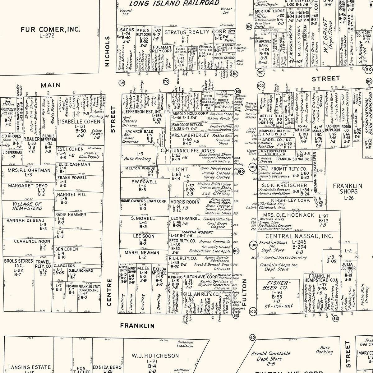 Restored historic details from the 1947 city map of Hempstead, New York