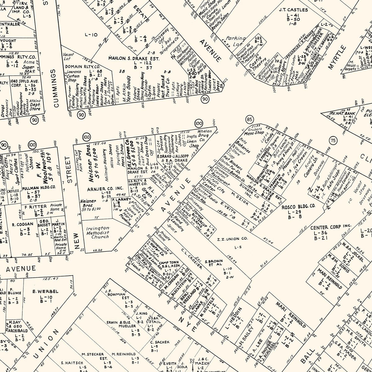 Restored historic details from the 1947 city map of Irvington, New Jersey