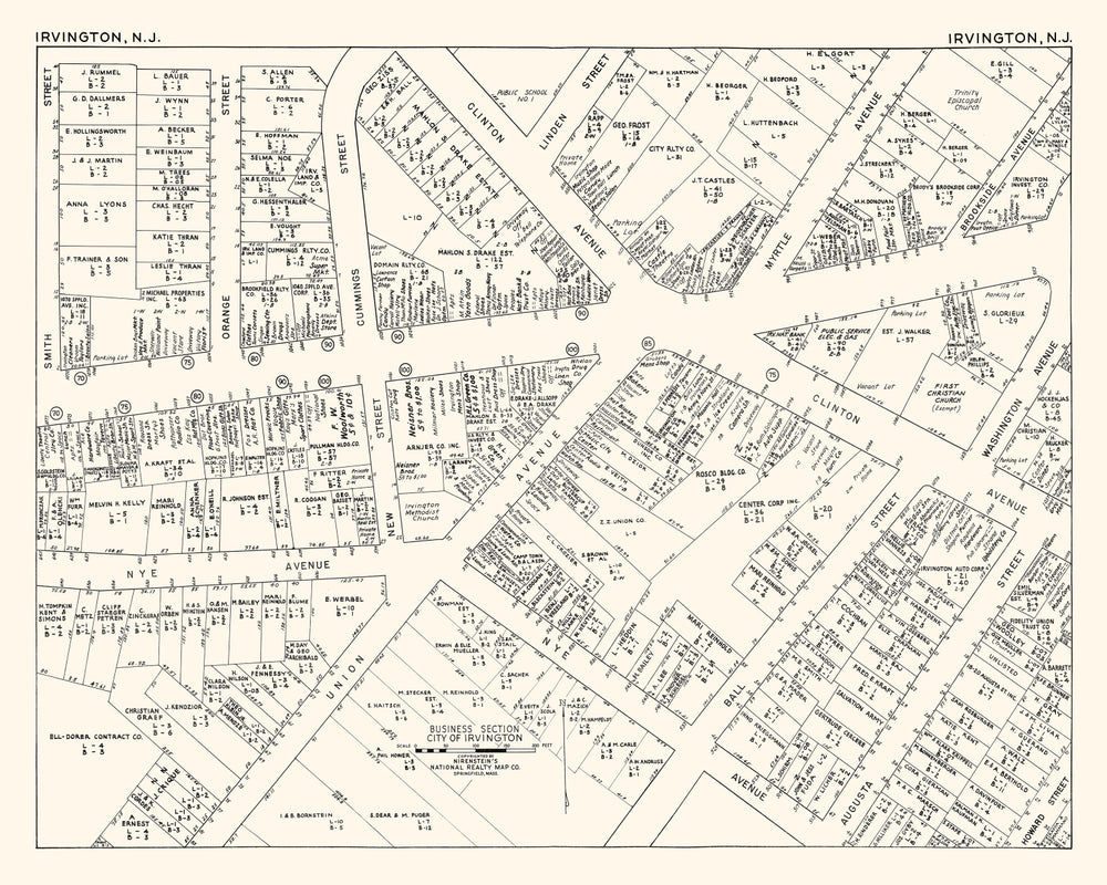 Vintage Map of Irvington, NJ Business Section 1947 print style example