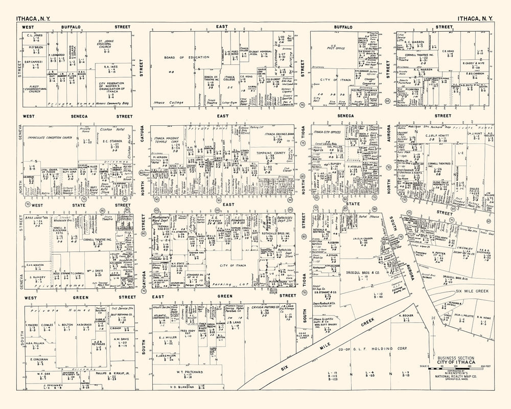 Vintage Map of Ithaca, NY Business Section 1947 print style example