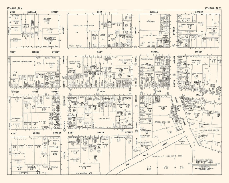 Size comparison using Vintage Map of Ithaca, NY Business Section 1947