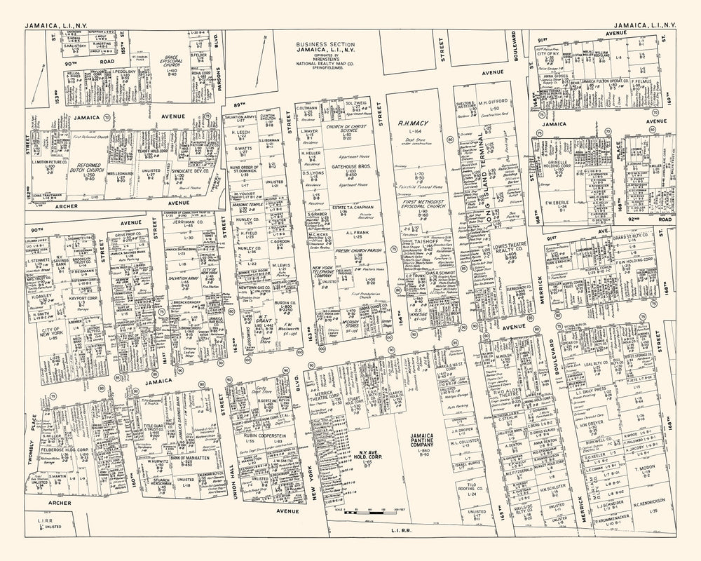 Vintage Map of Jamaica, NY Business Section 1947 print style example