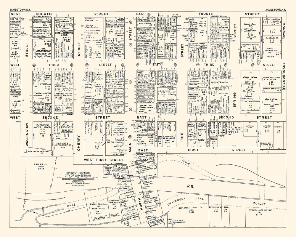 Vintage Map of Jamestown, NY Business Section 1947 print style example