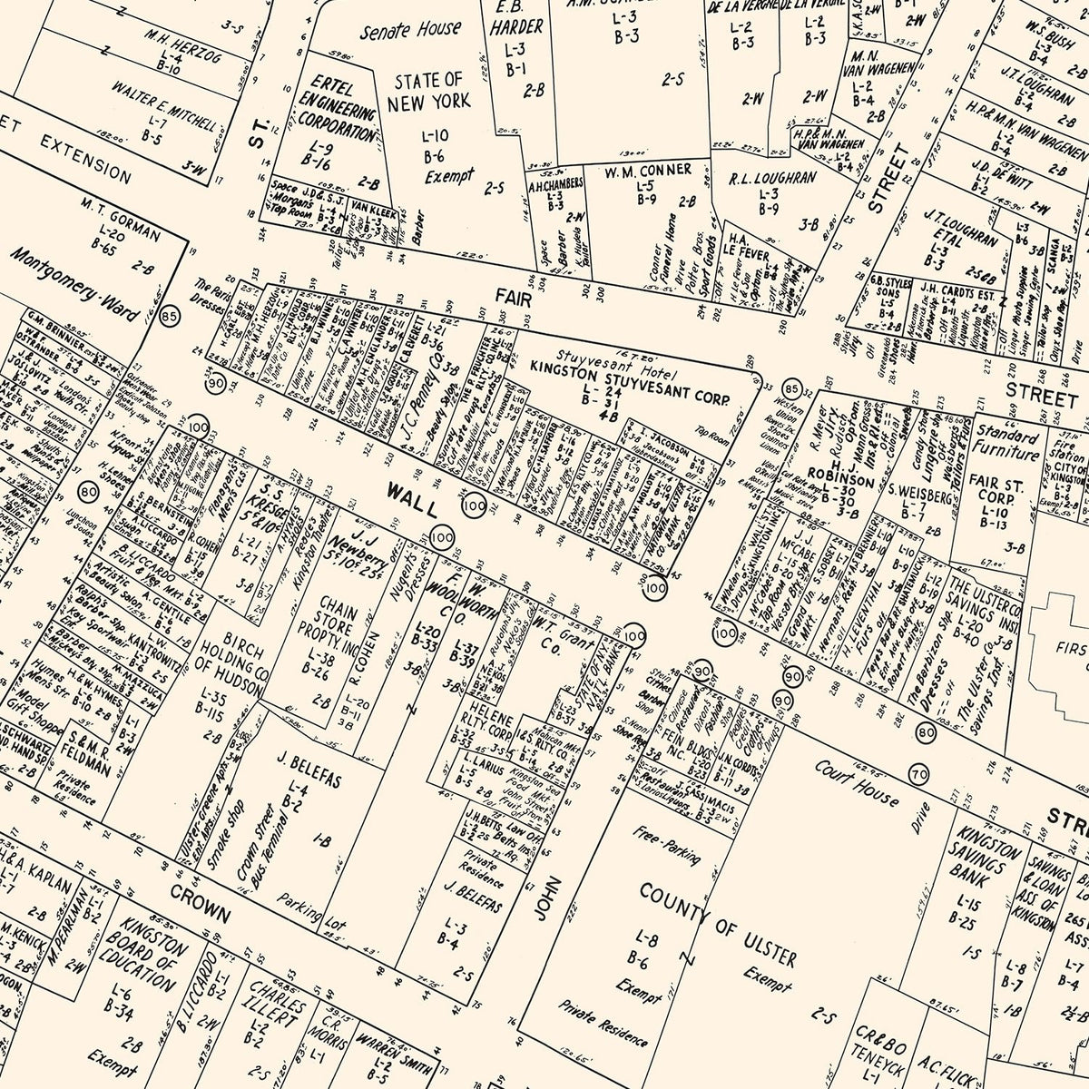 Restored historic details from the 1947 city map of Kingston, New York