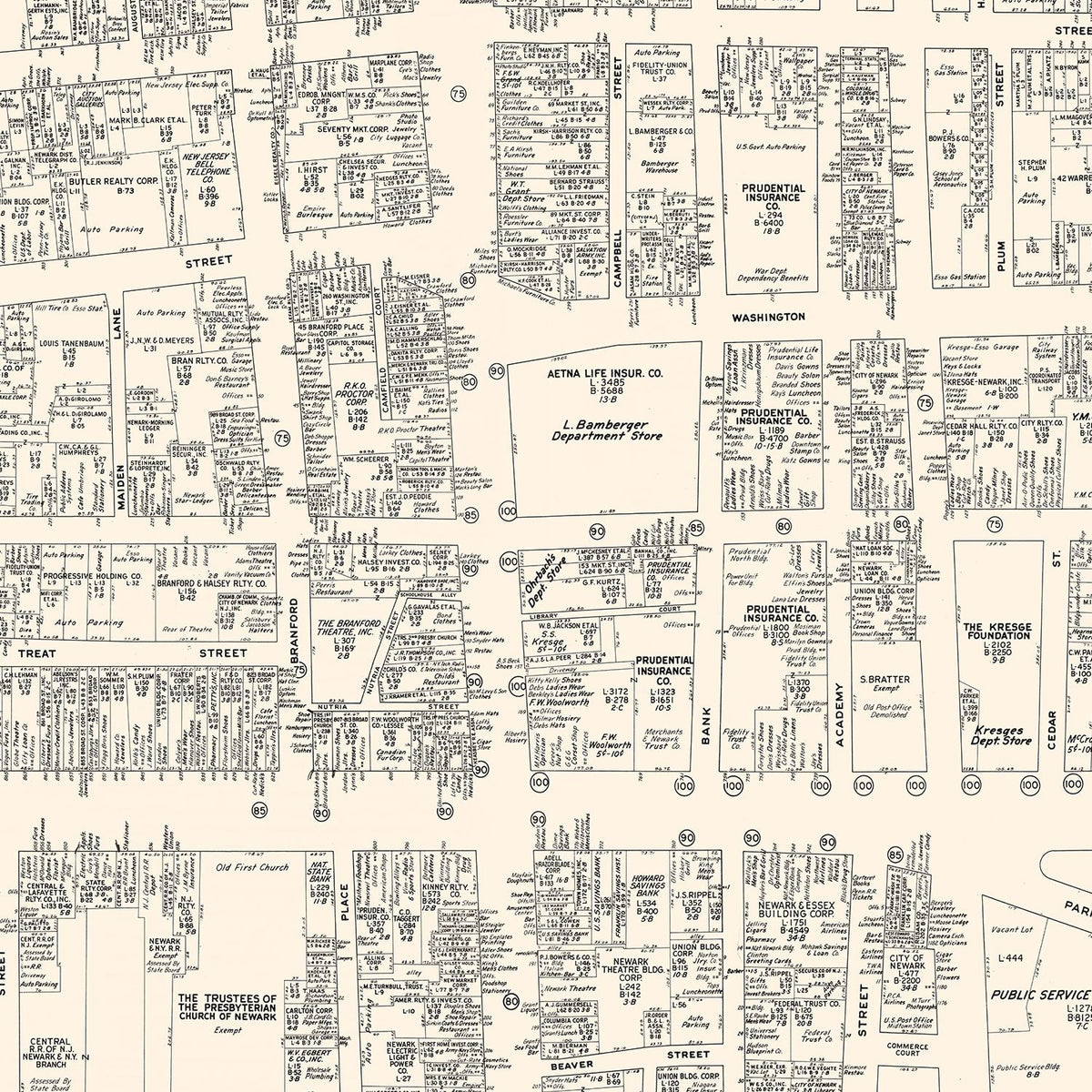 Restored historic details from the 1947 city map of Newark, New Jersey