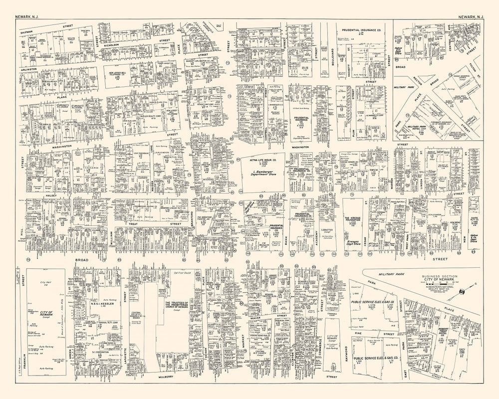 Vintage Map of Newark, NJ Business Section 1947 print style example