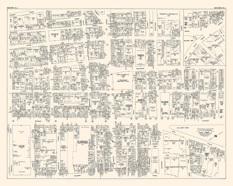Size comparison using Vintage Map of Newark, NJ Business Section 1947