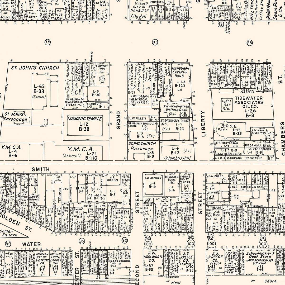 Restored historic details from the 1947 city map of Newburgh, New York