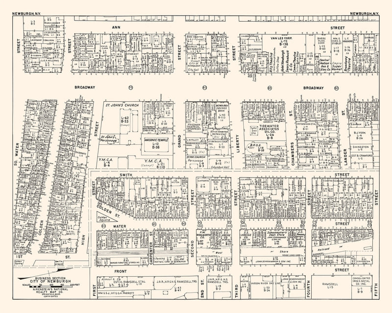Size comparison using Vintage Map of Newburgh, NY Business Section 1947