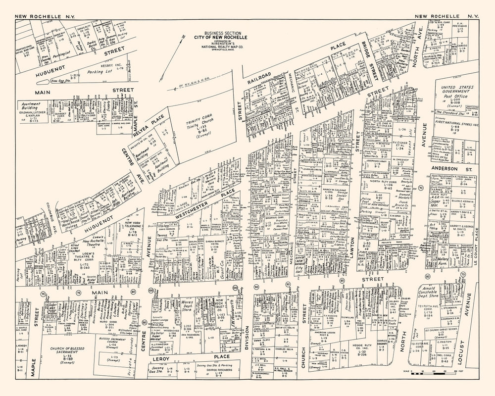 Vintage Map of New Rochelle, NY Business Section 1947 print style example