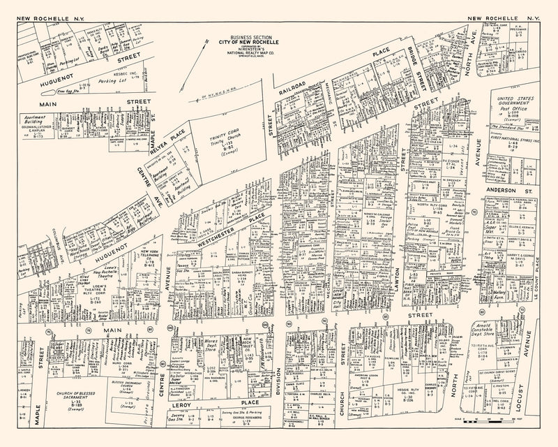Size comparison using Vintage Map of New Rochelle, NY Business Section 1947
