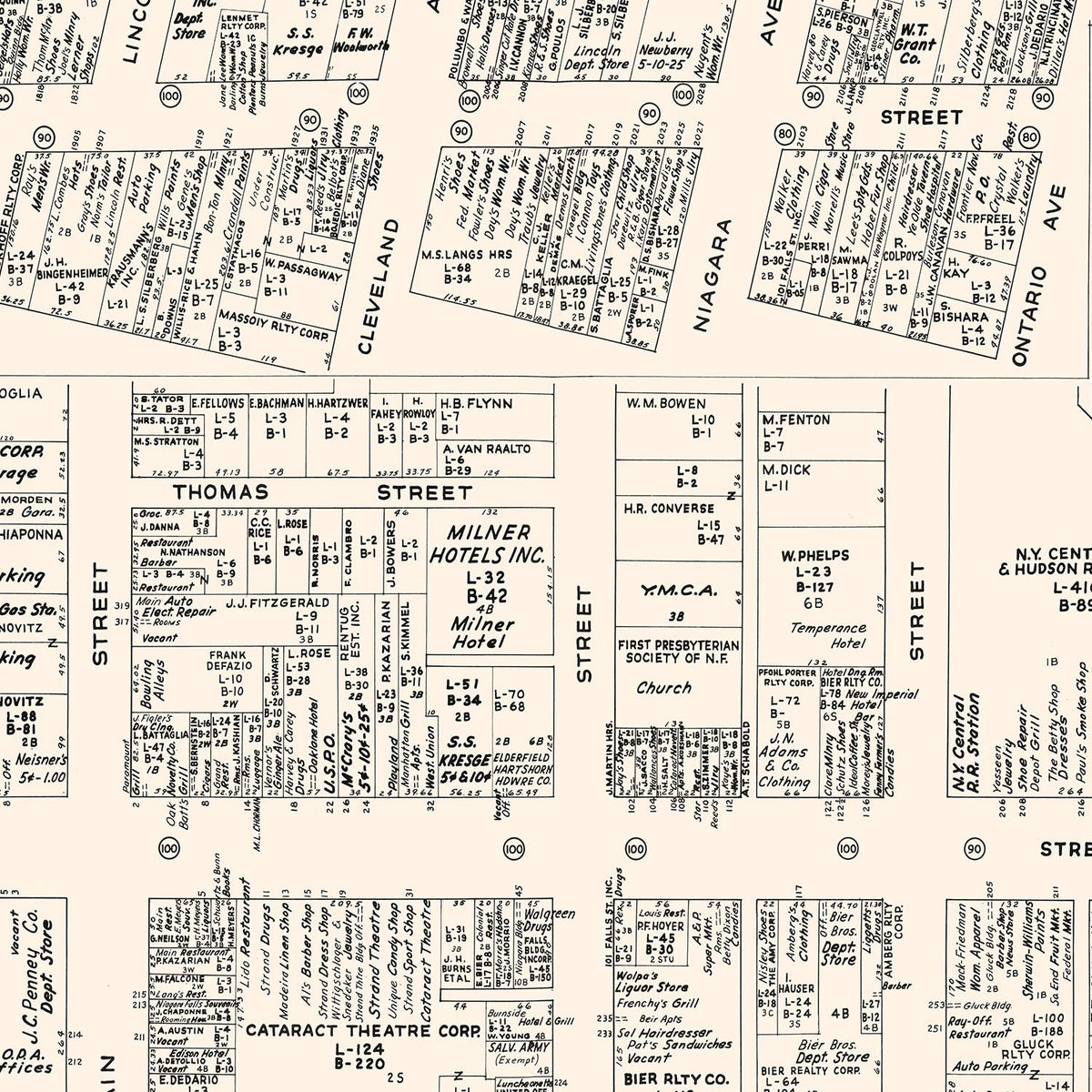 Restored historic details from the 1947 city map of Niagara Falls, New York