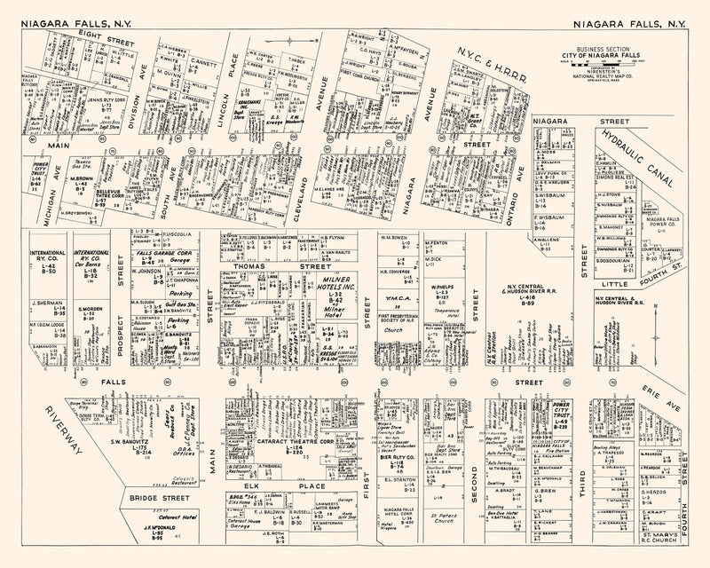 Size comparison using Vintage Map of Niagara Falls, NY Business Section 1947