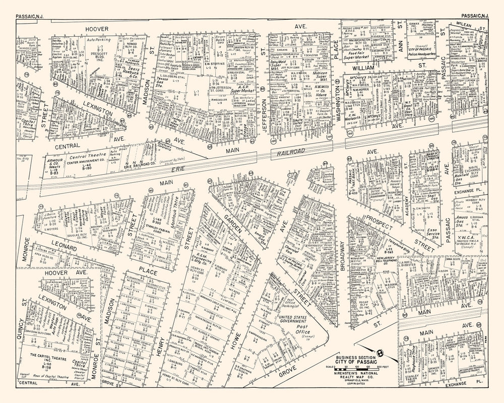 Vintage Map of Passaic, NJ Business Section 1947 print style example