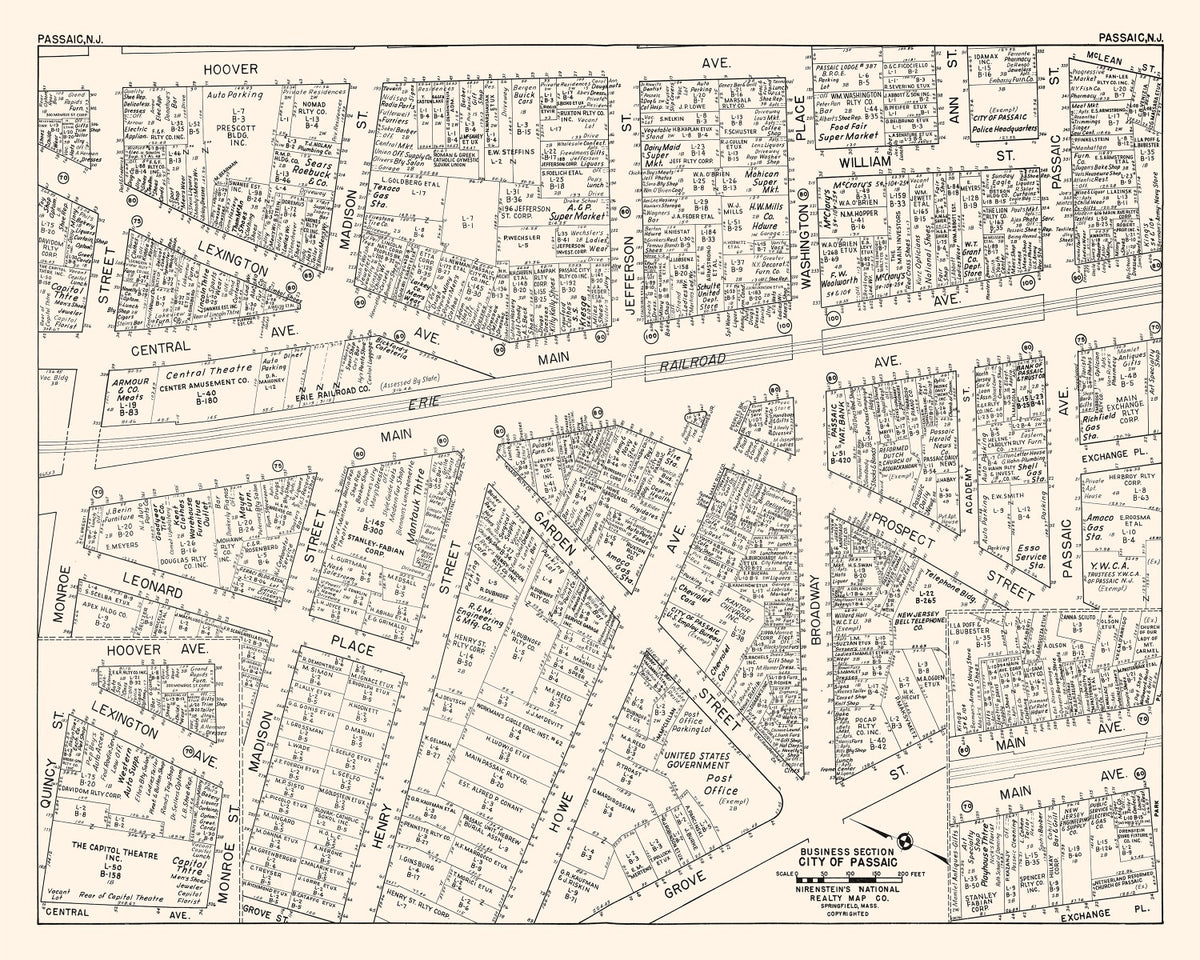 Preview of Vintage Map of Passaic, NJ Business Section 1947