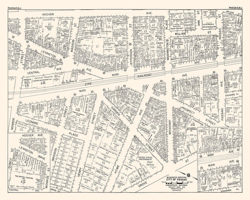 Size comparison using Vintage Map of Passaic, NJ Business Section 1947