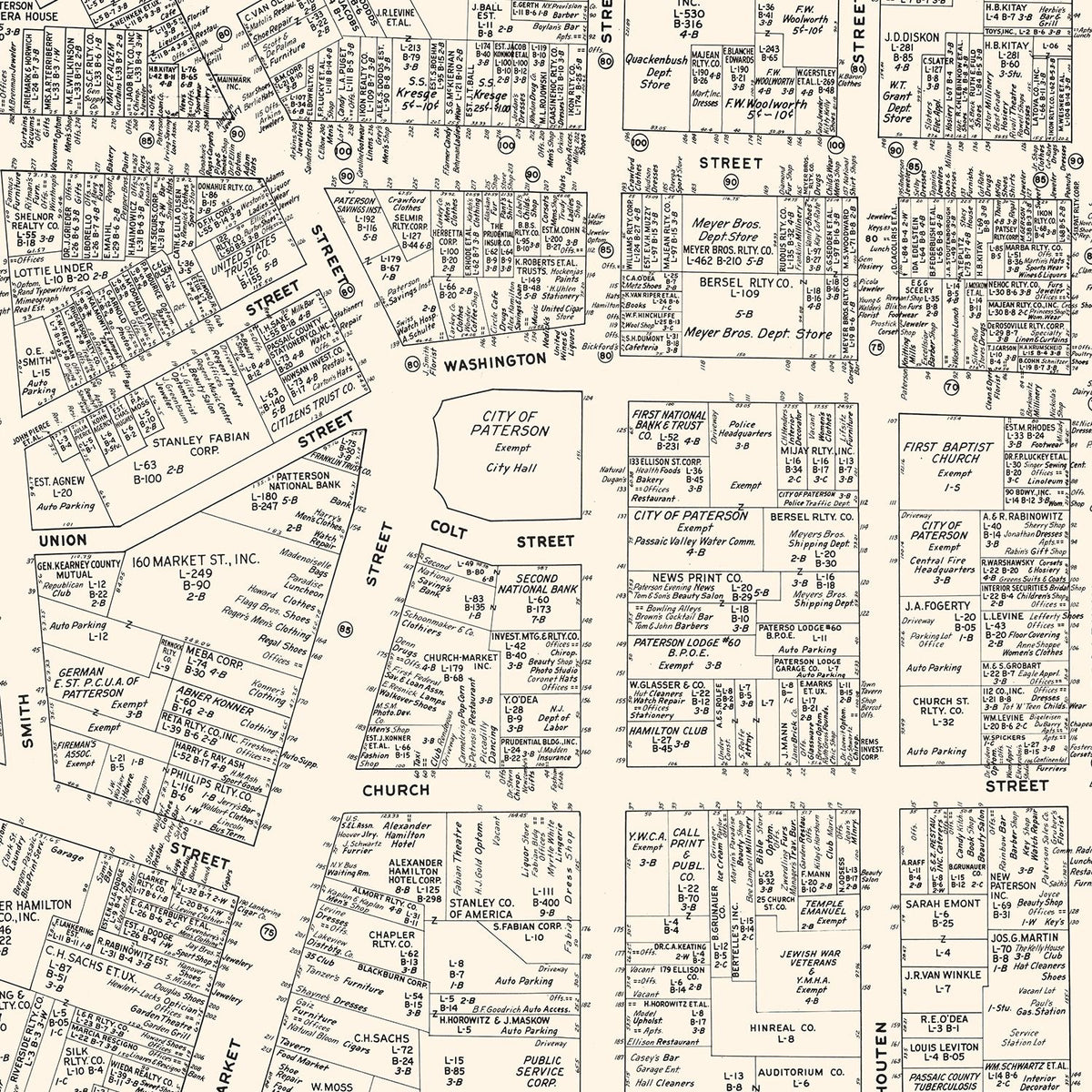 Restored historic details from the 1947 city map of Paterson, New Jersey