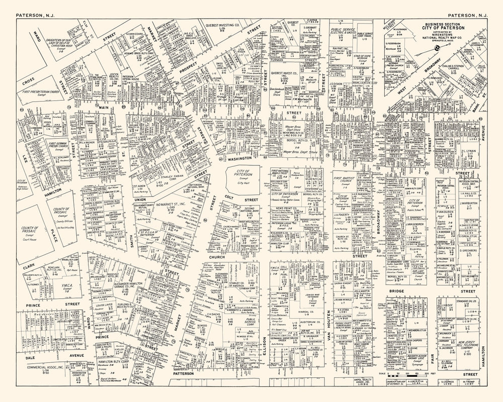 Vintage Map of Paterson, NJ Business Section 1947 print style example