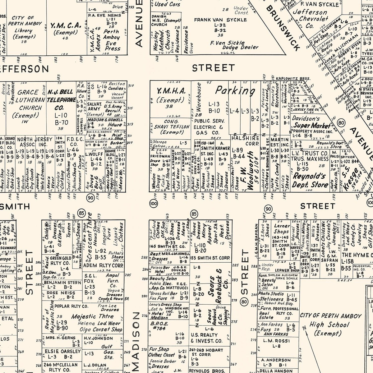 Restored historic details from the 1947 city map of Perth Amboy, New Jersey