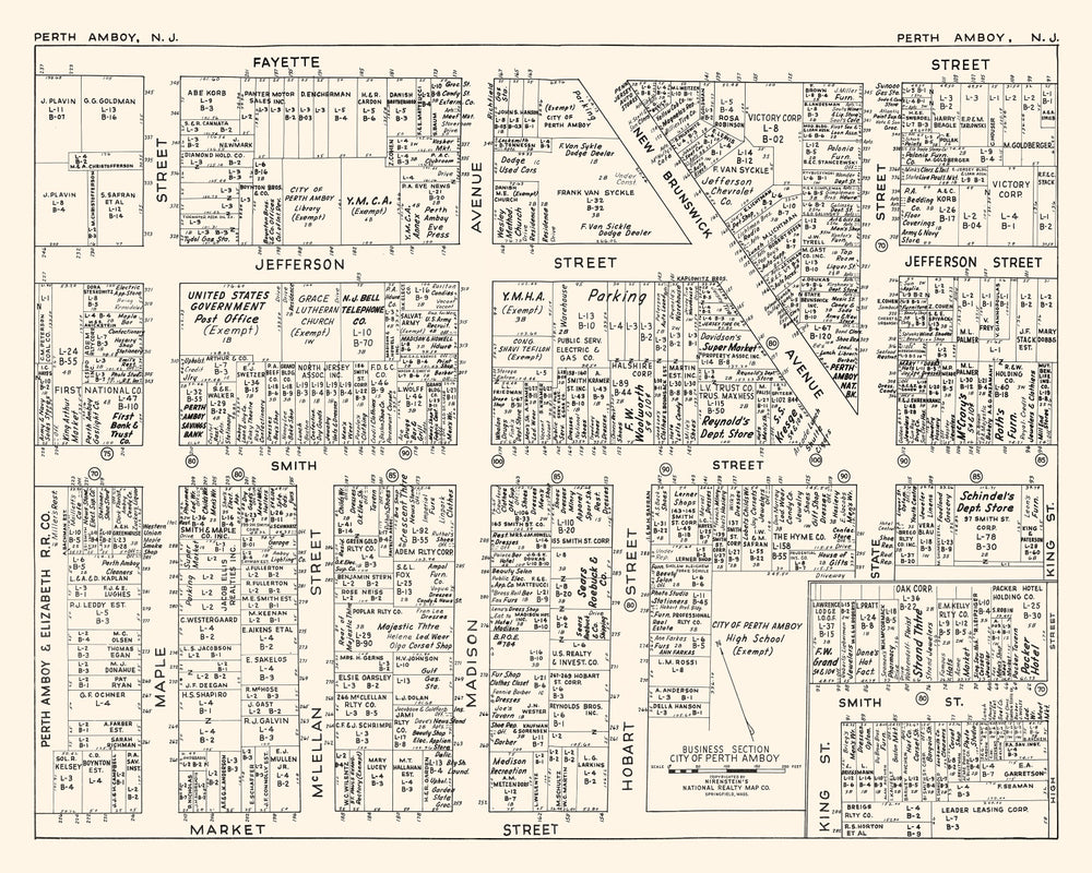 Vintage Map of Perth Amboy, NJ Business Section 1947 print style example