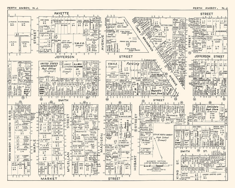 Size comparison using Vintage Map of Perth Amboy, NJ Business Section 1947