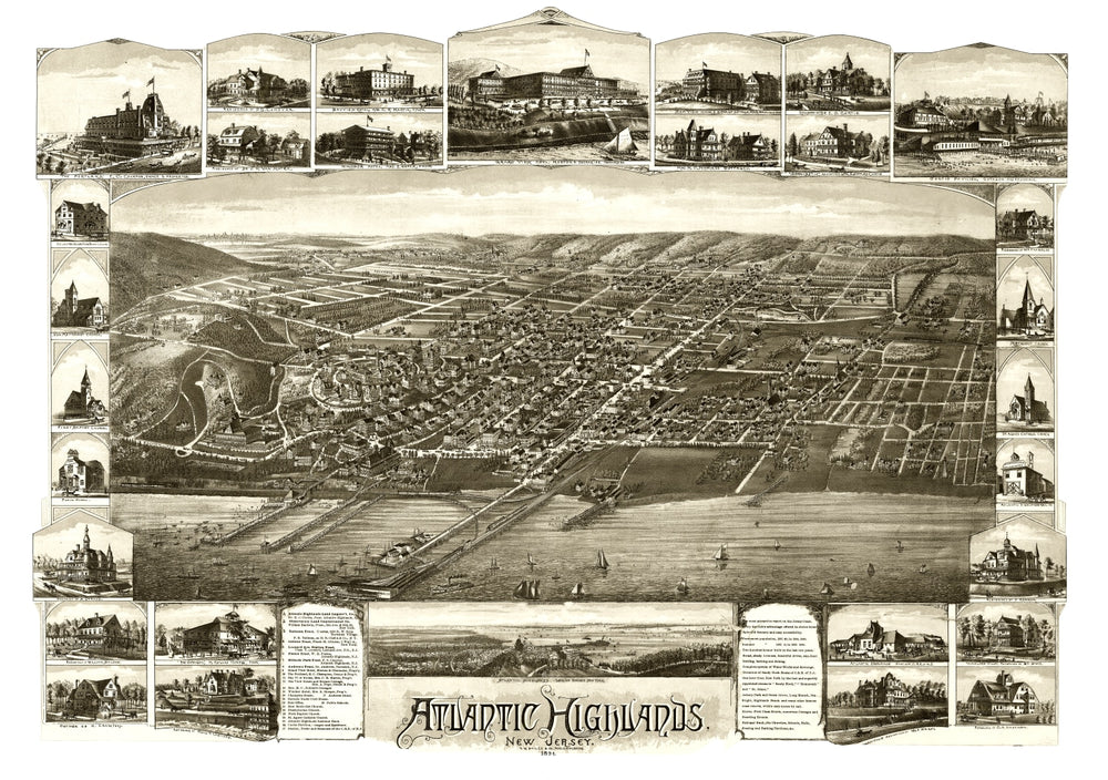 Vintage Map of Atlantic Highlands, New Jersey 1894 print style example