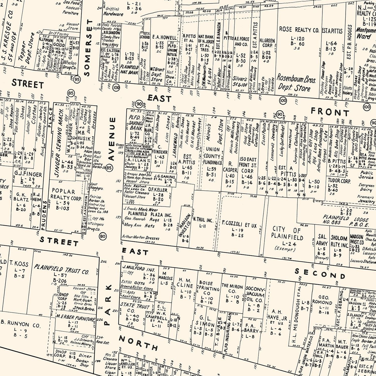 Restored historic details from the 1947 city map of Plainfield, New Jersey