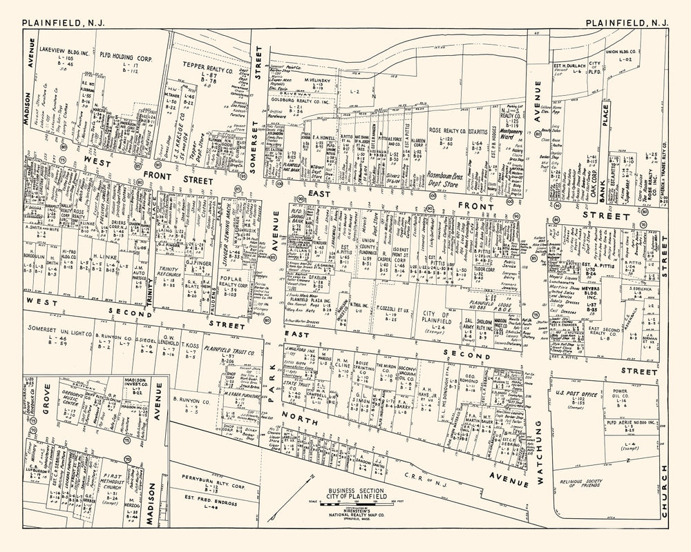 Vintage Map of Plainfield, NJ Business Section 1947 print style example
