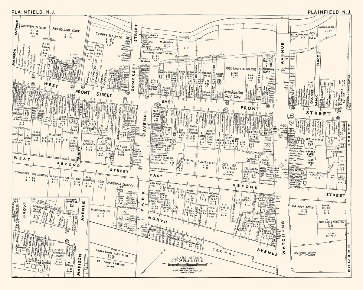 Preview of Vintage Map of Plainfield, NJ Business Section 1947