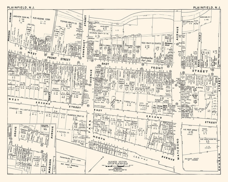 Size comparison using Vintage Map of Plainfield, NJ Business Section 1947