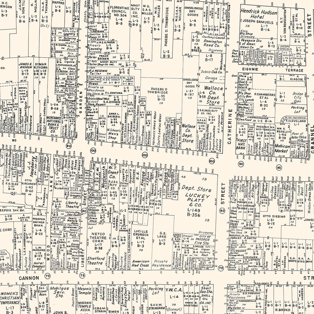 Restored historic details from the 1947 city map of Poughkeepsie, New York