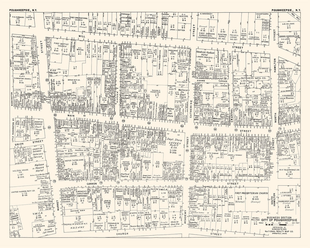 Vintage Map of Poughkeepsie, NY Business Section 1947 print style example