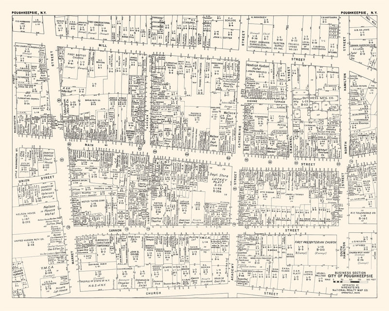 Size comparison using Vintage Map of Poughkeepsie, NY Business Section 1947