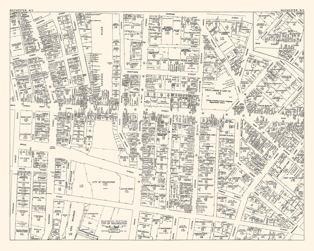 Vintage Map of Rochester, NY Business Section 1947 print style example