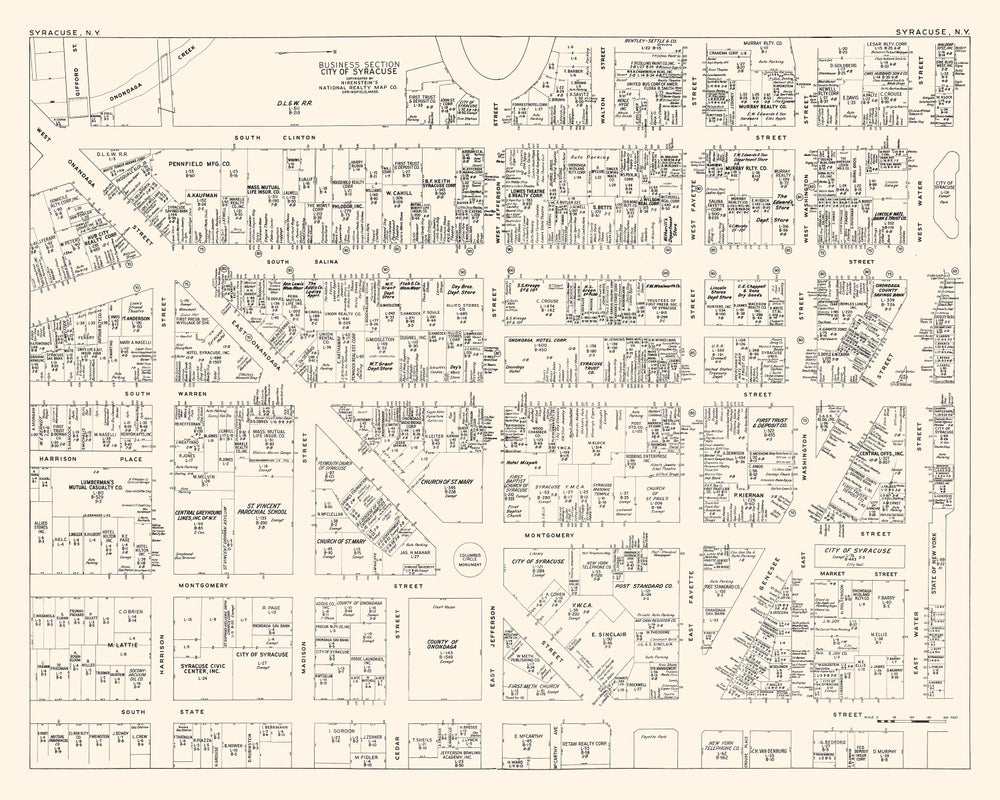 Vintage Map of Syracuse, NY Business Section 1947 print style example