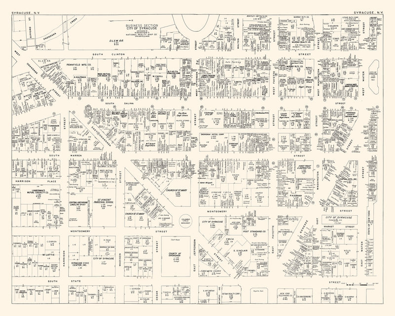 Size comparison using Vintage Map of Syracuse, NY Business Section 1947