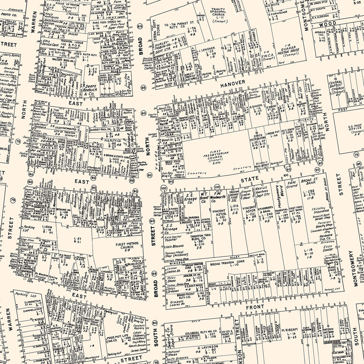 Restored historic details from the 1947 city map of Trenton, New Jersey