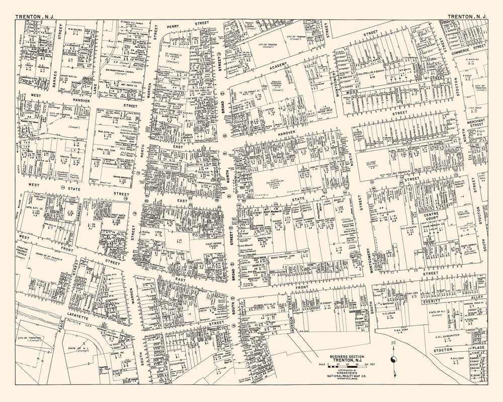 Vintage Map of Trenton, NJ Business Section 1947 print style example