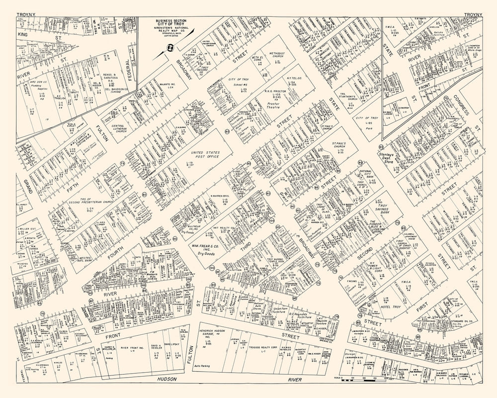Vintage Map of Troy, NY Business Section 1947 print style example