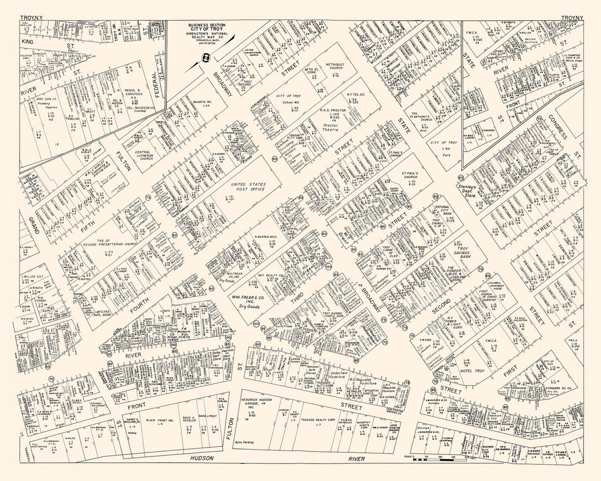 Preview of Vintage Map of Troy, NY Business Section 1947