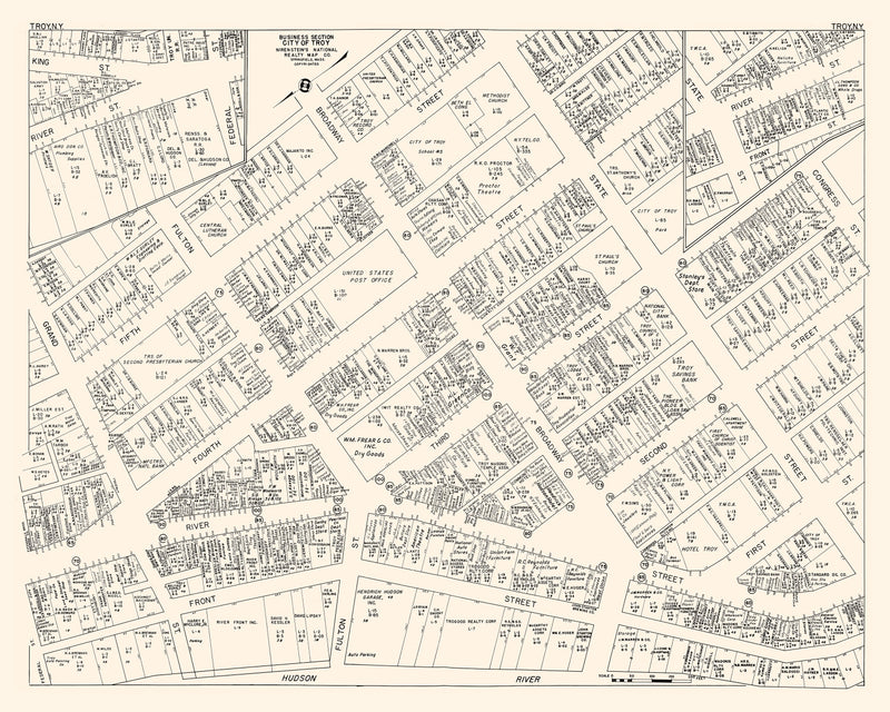 Size comparison using Vintage Map of Troy, NY Business Section 1947