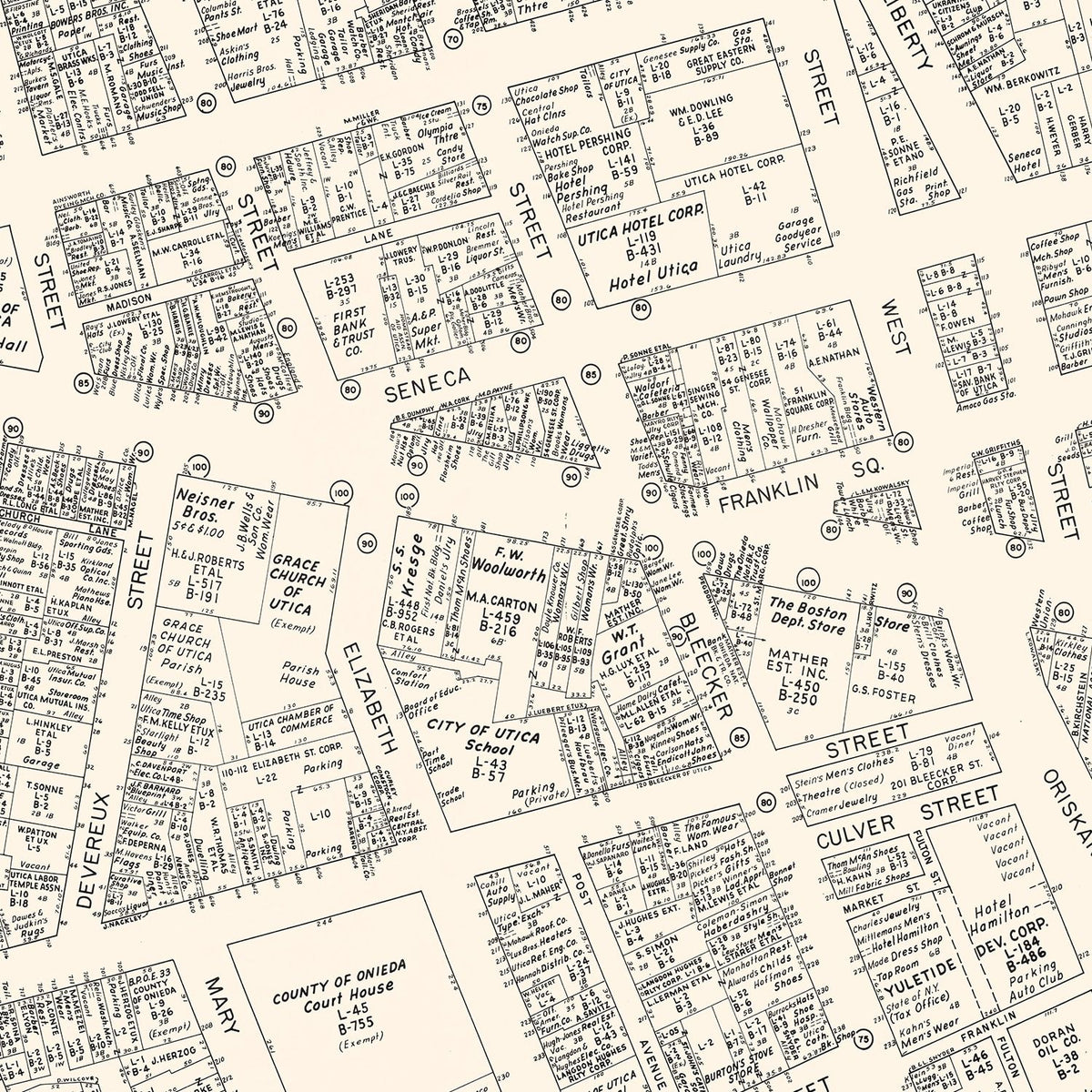Restored historic details from the 1947 city map of Utica, New York