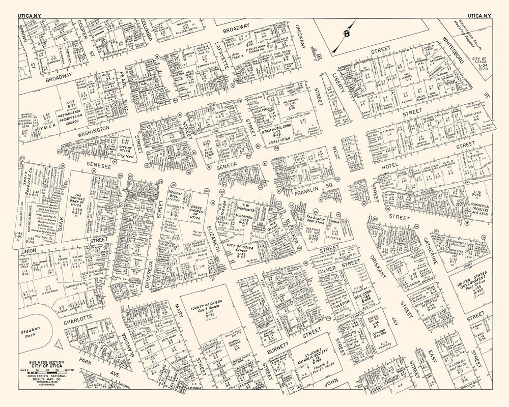 Vintage Map of Utica, NY Business Section 1947 print style example