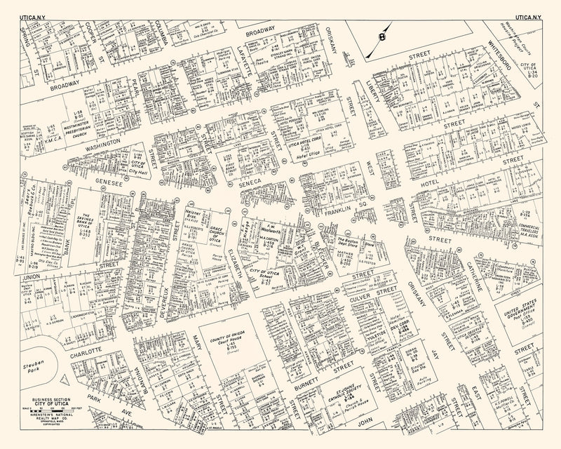Size comparison using Vintage Map of Utica, NY Business Section 1947