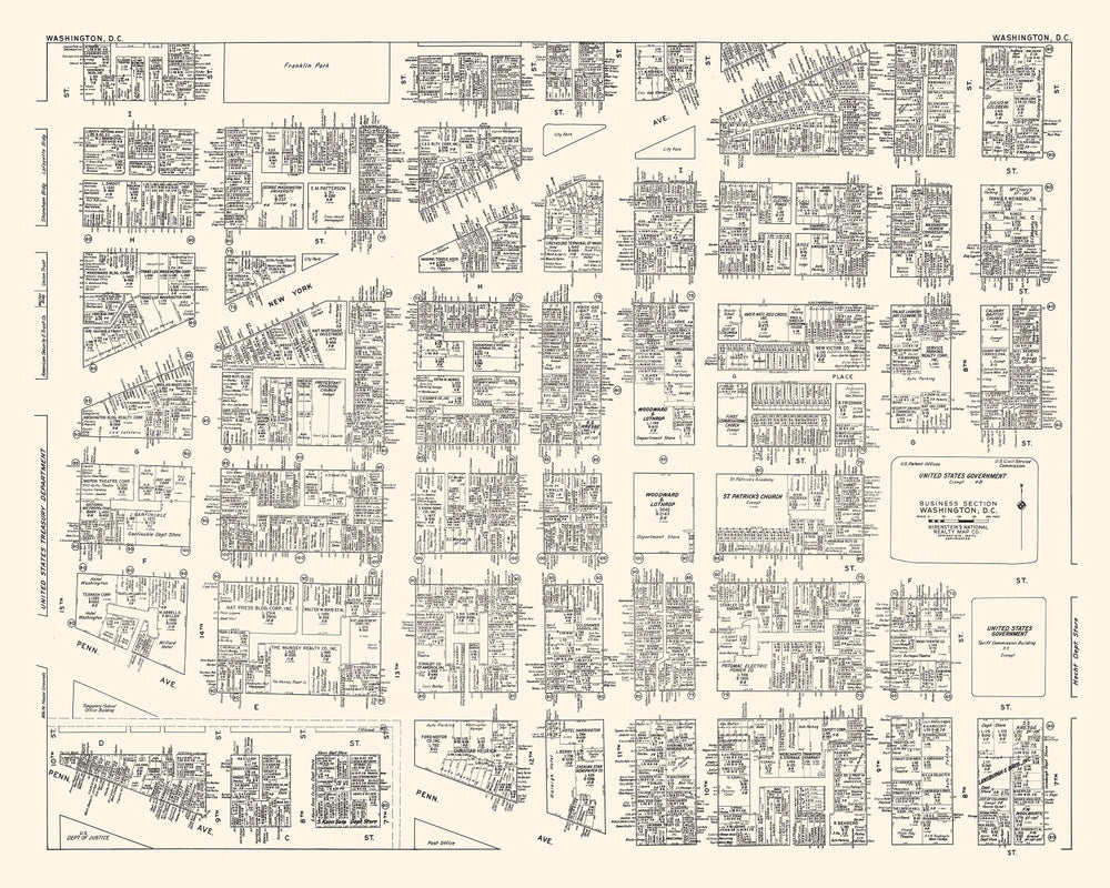 Vintage Map of Washington D.C., DC Business Section 1947 print style example