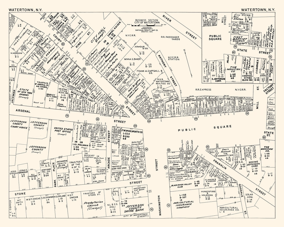 Preview of Vintage Map of Watertown, NY Business Section 1947