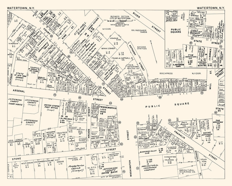 Size comparison using Vintage Map of Watertown, NY Business Section 1947