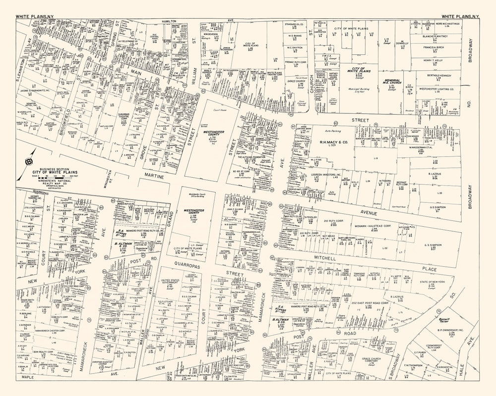 Vintage Map of White Plain, NY Business Section 1947 print style example