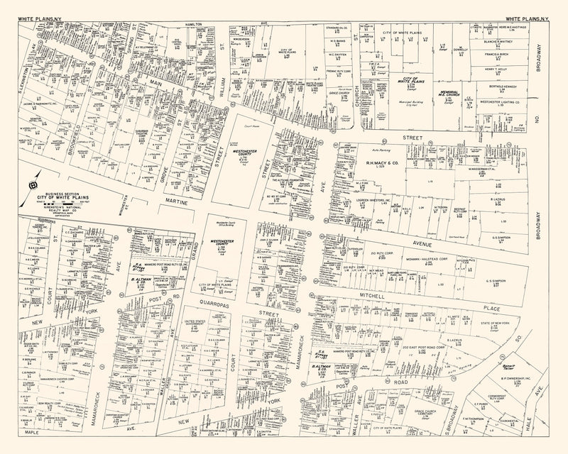 Size comparison using Vintage Map of White Plain, NY Business Section 1947