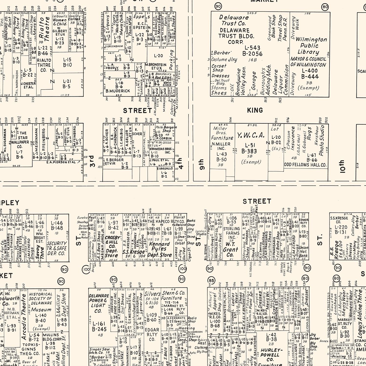 Restored historic details from the 1947 city map of Wilmington, Delaware